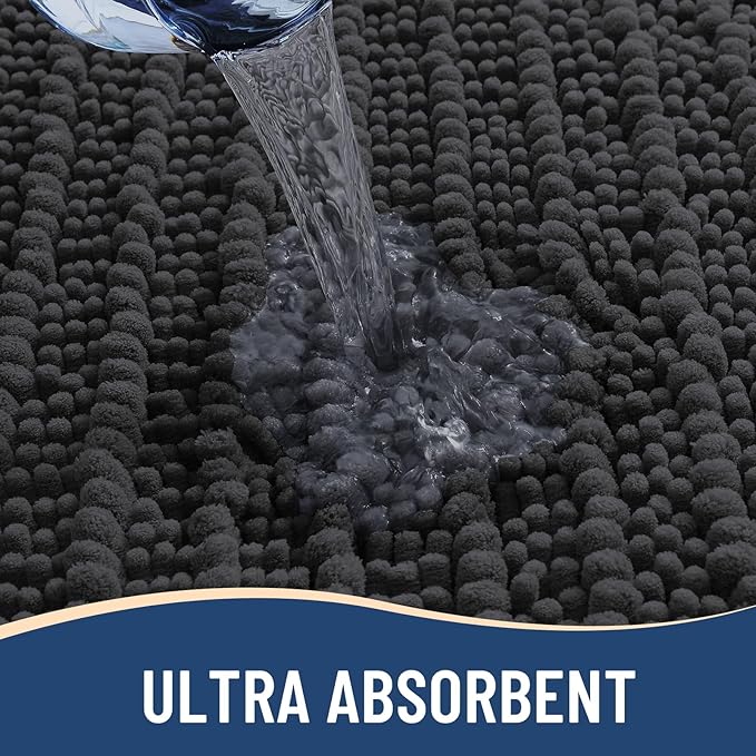 Arotive Luxury Chenille Bathroom Rug Mat, Extra Soft Thick Absorbent Shaggy Bath Rugs, Non-Slip Machine Wash Dry, Plush Bath Mats for Bathroom, Shower and Tub, 59x35, Dark Grey