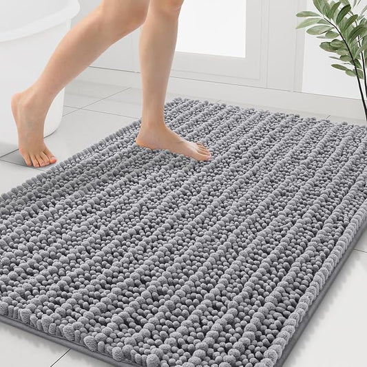 Smiry Bathroom Rugs Mat 40x32, Extra Soft Absorbent Chenille Bath Rugs, Non Slip Rubber Backing Machine Washable Quick Dry Bath Mats for Bathroom Floor, Tub, Shower, Home Decor Accessories, Grey