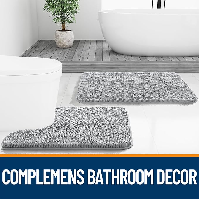 OLANLY Bathroom Rugs 40x32, Extra Soft Absorbent Chenille Bath Rugs, Rubber Backing Quick Dry, Machine Washable Bath Mats for Bathroom Floor, Tub and Shower, Home Decor Accessories, Light Grey