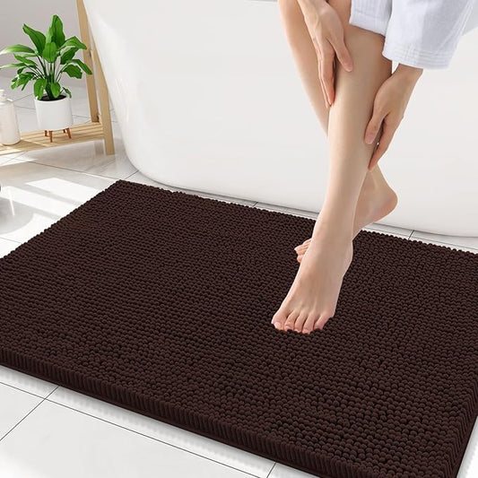 Smiry Luxury Chenille Bathroom Rugs 34x21, Extra Soft and Absorbent Shaggy Bath Mat, Machine Washable, Non-Slip Plush Carpet Runner for Tub, Shower, and Floor, Home Decor Accessories, Brown
