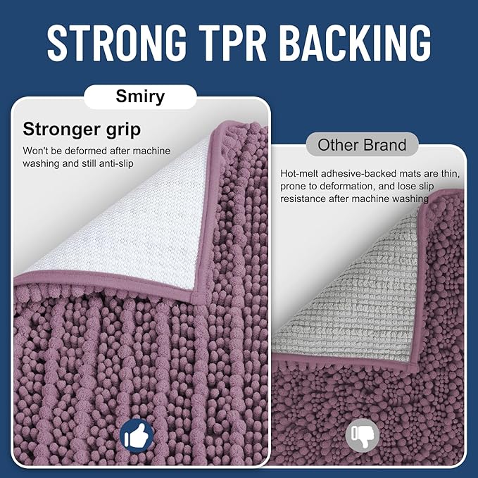 Smiry Bathroom Rugs Mat 30x20, Extra Soft Absorbent Chenille Bath Rugs, Non Slip Rubber Backing Machine Washable Quick Dry Bath Mats for Bathroom Floor, Tub, Shower, Home Decor Accessories, Deep Plum