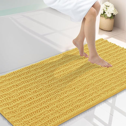 Smiry Bathroom Rugs Mat 47x24, Extra Soft Absorbent Chenille Bath Rugs, Non Slip Rubber Backing Machine Washable Quick Dry Bath Mats for Bathroom Floor, Tub, Shower, Home Decor Accessories, Yellow