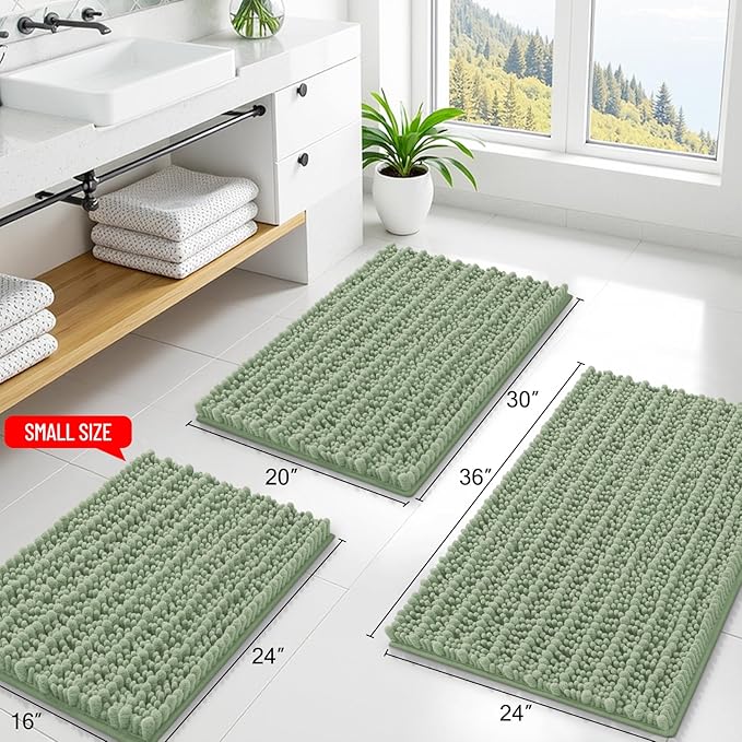 Smiry Bathroom Rugs Mat 30x20, Extra Soft Absorbent Chenille Bath Rugs, Non Slip Rubber Backing Machine Washable Quick Dry Bath Mats for Bathroom Floor, Tub, Shower, Home Decor Accessories, Sage Green