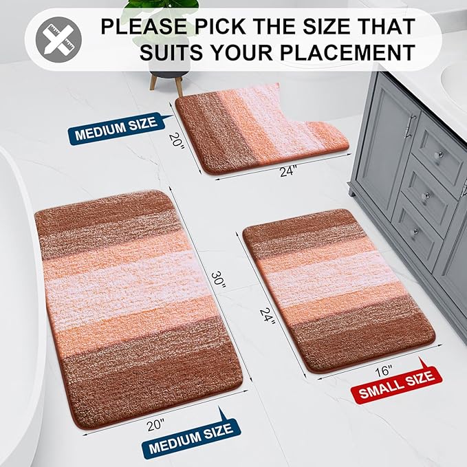 Arotive Microfiber Bathroom Rugs, Shaggy Soft and Absorbent Bath Rug, Non-Slip, Thick Plush Machine Washable Dry Bath Mats for Bathroom, Tub and Shower, 47x24, Orange, Rectangular