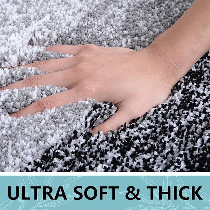 Arotive Microfiber Bathroom Rugs, Shaggy Soft and Absorbent Contour Toilet Rugs, Non-Slip, Thick Plush Machine Washable Dry Bath Mats for Toilet Base, 24x20, Black, U-Shape