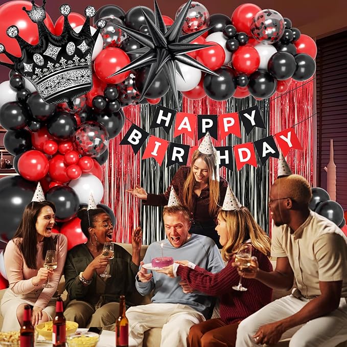 Red & Black Birthday Party Decoration Kit – Balloon Banner Set