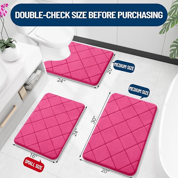 OLANLY Memory Foam Bath Mat 36x24, Ultra Soft and Absorbent Bathroom Rugs, Machine Washable, Comfortable Bath Carpet for Bathroom Floor, Tub and Shower, Deep Pink