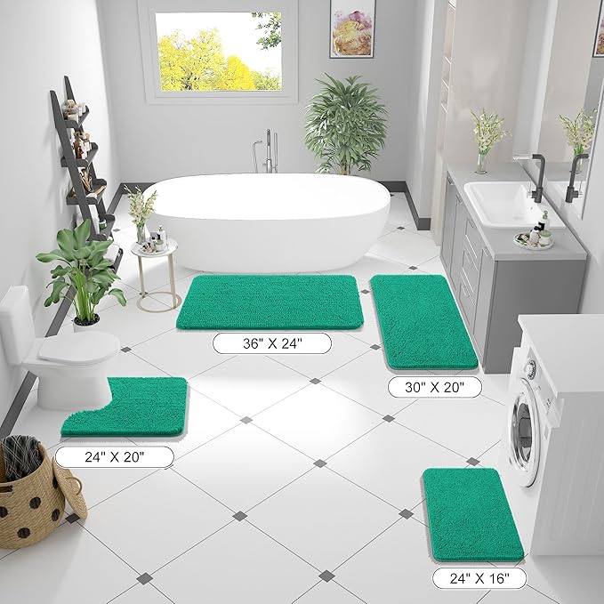 OLANLY Bathroom Rugs 36x24, Extra Soft Absorbent Chenille Bath Rugs, Rubber Backing Quick Dry, Machine Washable Bath Mats for Bathroom Floor, Tub and Shower, Home Decor Accessories, Emerald
