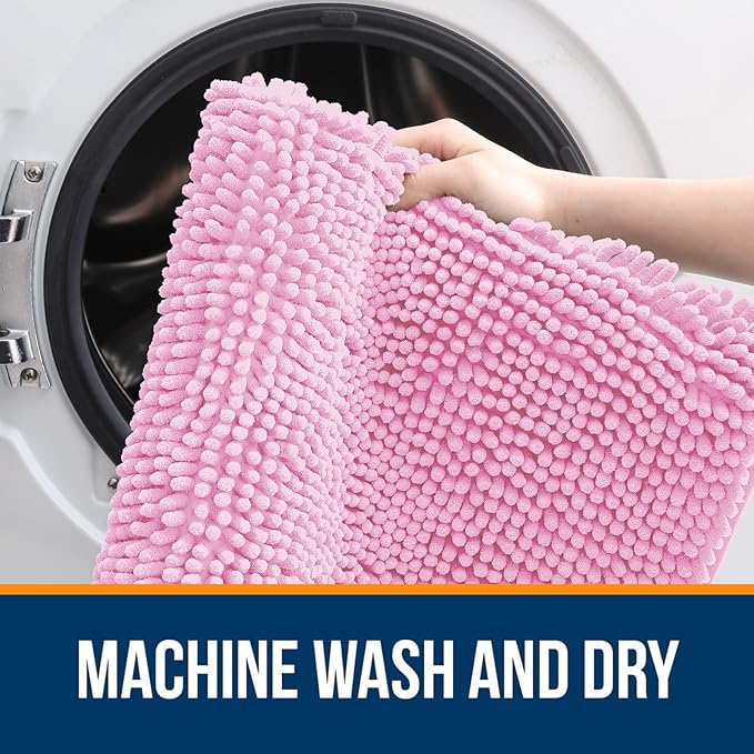 OLANLY Bathroom Rugs 36x24, Extra Soft Absorbent Chenille Bath Rugs, Rubber Backing Quick Dry, Machine Washable Bath Mats for Bathroom Floor, Tub and Shower, Home Decor Accessories, Pink