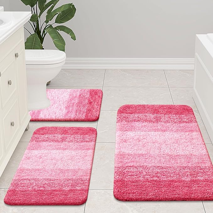 Arotive Microfiber Bathroom Rugs, Shaggy Soft and Absorbent Bath Rug, Non-Slip, Thick Plush Machine Washable Dry Bath Mats for Bathroom, Tub and Shower, 59x17, Pink, Rectangular