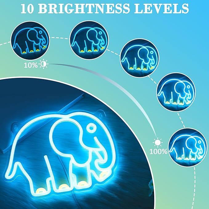 YuanDian Elephant Neon Sign, Animal Neon Lights for Bedroom Living Room Wall Decor, Birthday Party Gifts for Kids Adults People Who Like Elephants
