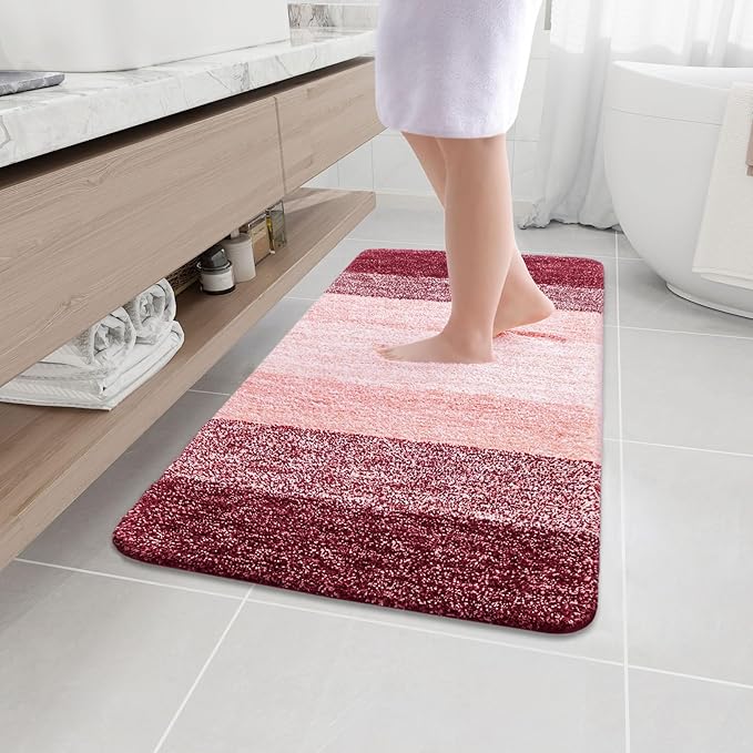 Arotive Microfiber Bathroom Rugs, Shaggy Soft and Absorbent Bath Rug, Non-Slip, Thick Plush Machine Washable Dry Bath Mats for Bathroom, Tub and Shower, 40x24, Burgundy, Rectangular