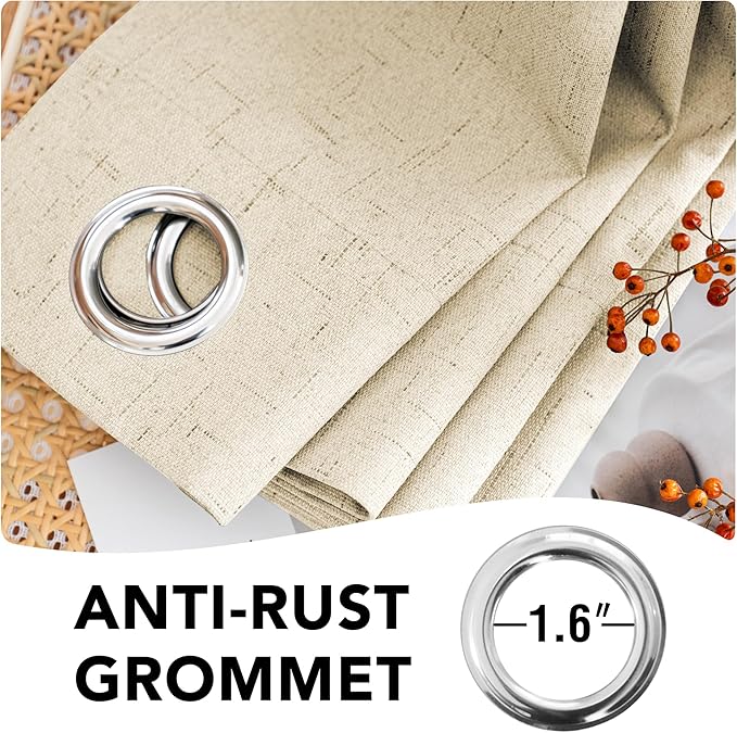 H.VERSAILTEX 100% Blackout Curtains for Bedroom Thermal Insulated Linen Textured Curtains Heat and Full Light Blocking Drapes Living Room Curtains 2 Panel Sets, Bleached Sand, 42x63 Inch