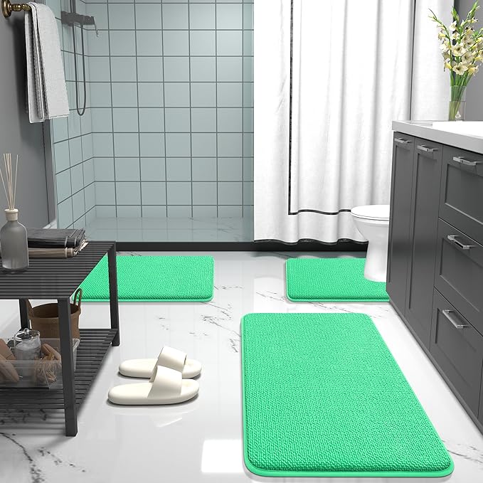 OLANLY Thick Memory Foam Bath Mat Rug 24x16, Extra Soft Absorbent Bathroom Rug, Quick Dry Bath Mats, Non-Slip, Machine Washable Carpet for Bathroom, Tub and Shower, Home Decor Accessories, Mint Green