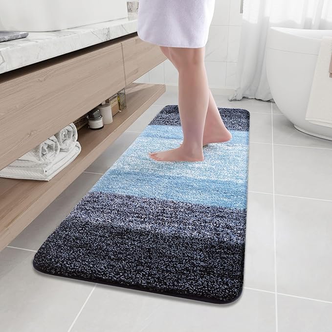 Arotive Microfiber Bathroom Rugs, Shaggy Soft and Absorbent Bath Rug, Non-Slip, Thick Plush Machine Washable Dry Bath Mats for Bathroom, Tub and Shower, 59x20, Blue, Rectangular