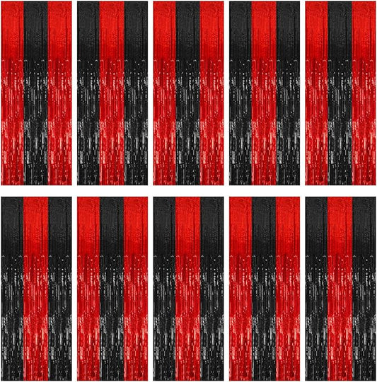 10 Pack Black and Red Backdrop Party Decorations Tinsel Curtain Halloween Party Streamer Foil Fringe Birthday Decorations Photo Booth Fancy Ball Christmas New Year Graduation Party Decor Decor
