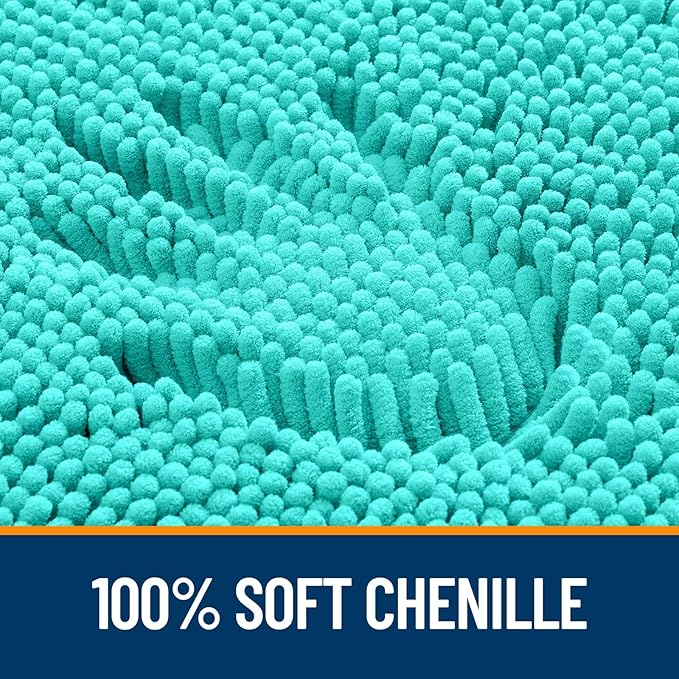 OLANLY Bathroom Rugs Sets 3 Piece, Soft Absorbent Chenille Bath Mats and U-Shaped Contour Toilet Rug, Quick Dry, Home Decor Accessories, Bath Mat Set for Bathroom (36"x24"+24"x16"+24"x20", Teal)