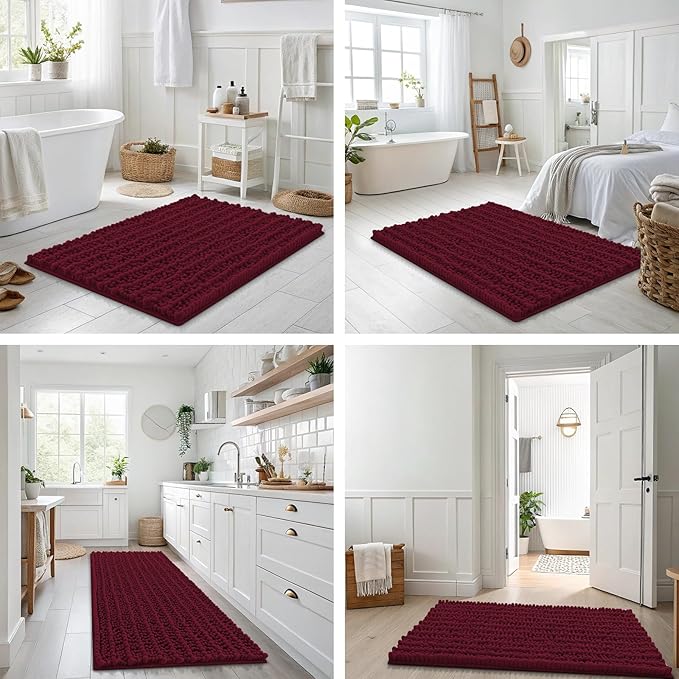 Smiry Bathroom Rugs Mat 59x24, Extra Soft Absorbent Chenille Bath Rugs, Non Slip Rubber Backing Machine Washable Quick Dry Bath Mats for Bathroom Floor, Tub, Shower, Home Decor Accessories, Burgundy