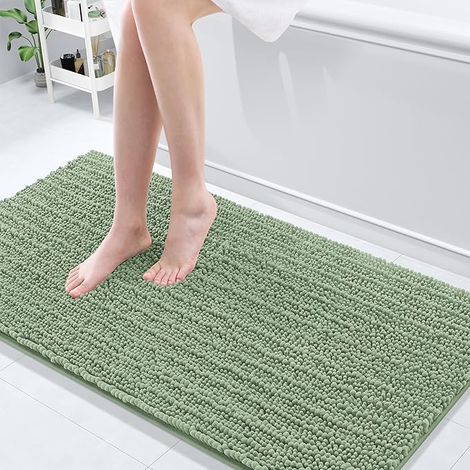 Arotive Luxury Chenille Bathroom Rug Mat, Extra Soft Thick Absorbent Shaggy Bath Rugs, Non-Slip Machine Wash Dry, Plush Bath Mats for Bathroom, Shower and Tub, 60x24, Sage Green