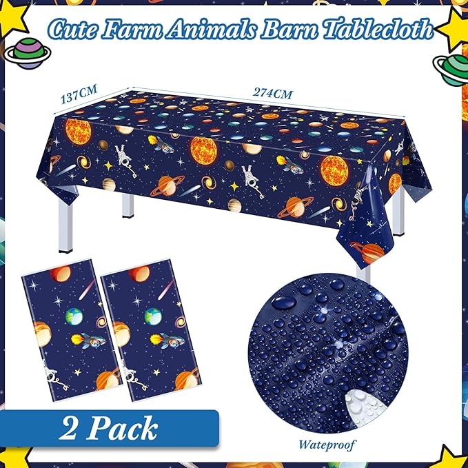 Outer Space Birthday Party Supplies Serve 24 Space Party Tableware Set, Happy Birthday Banner Solar System Tablecloth Paper Plates Cups Napkins Knives Forks Spoons for Solar Theme Activities Decor