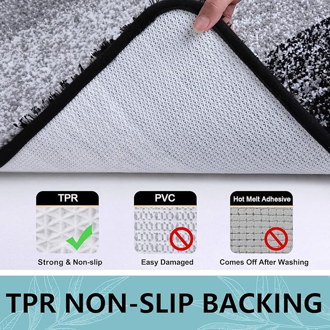 Arotive Microfiber Bathroom Rugs, Shaggy Soft and Absorbent Bath Rug, Non-Slip, Thick Plush Machine Washable Dry Bath Mats for Bathroom, Tub and Shower, 59x20, Black, Rectangular
