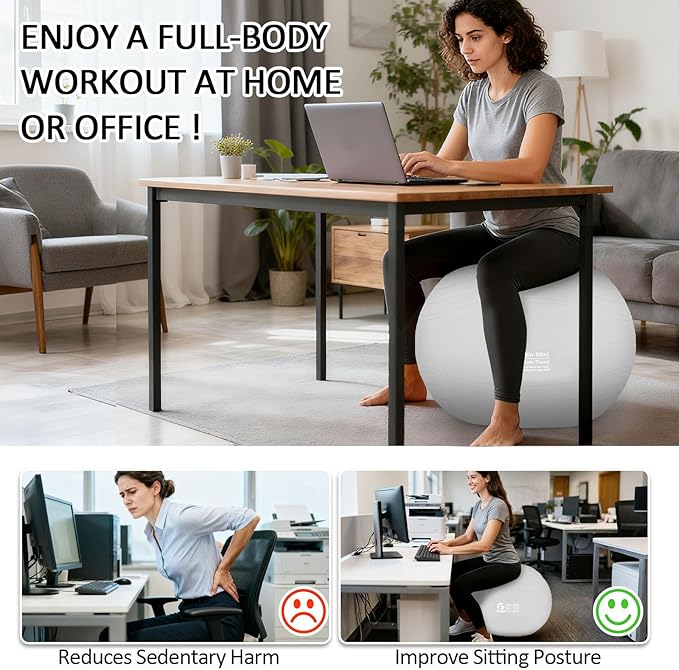 Gruper Yoga Ball, Multiple Sizes Non Slip Exercise Ball for Workout, Birthing, Balance, Stability, Pregnancy, 2200LB Capacity, Anti Burst Chair for Home and Office, Includes Quick Pump & Fitness Guide