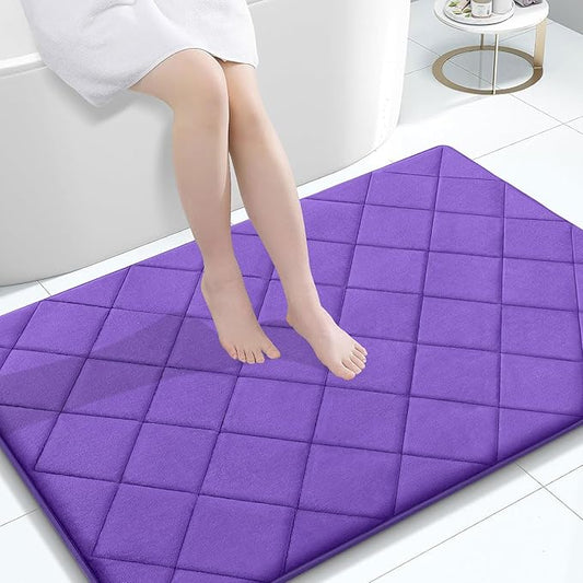 OLANLY Memory Foam Bath Mat 47x32, Ultra Soft and Absorbent Bathroom Rugs, Machine Washable, Comfortable Bath Carpet for Bathroom Floor, Tub and Shower, Purple