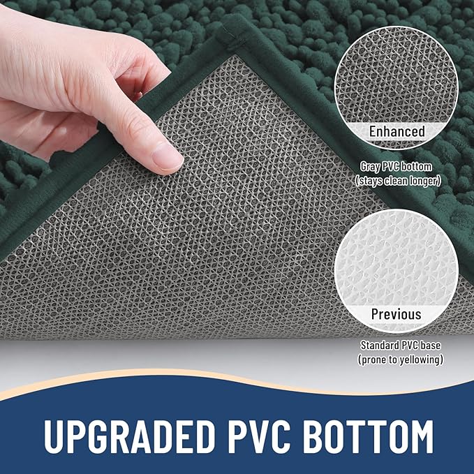 Arotive Luxury Chenille Bathroom Rug Mat, Extra Soft Thick Absorbent Shaggy Bath Rugs, Non-Slip Machine Wash Dry, Plush Bath Mats for Bathroom, Shower and Tub, 54x24, Dark Green