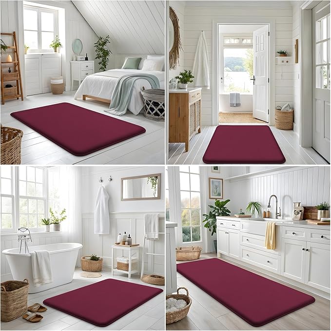 Smiry Memory Foam Bath Mat 40x32, Extra Soft and Absorbent Bathroom Mats, Non Slip Washable Carpet for Floor, Shower and Tub, Burgundy