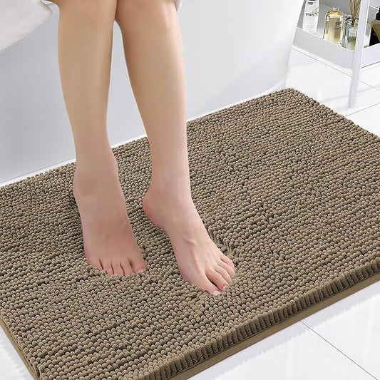 Smiry Luxury Chenille Bathroom Rugs 36x24, Extra Soft and Absorbent Shaggy Bath Mat, Machine Washable, Non-Slip Plush Carpet Runner for Tub, Shower, and Floor, Home Decor Accessories, Camel