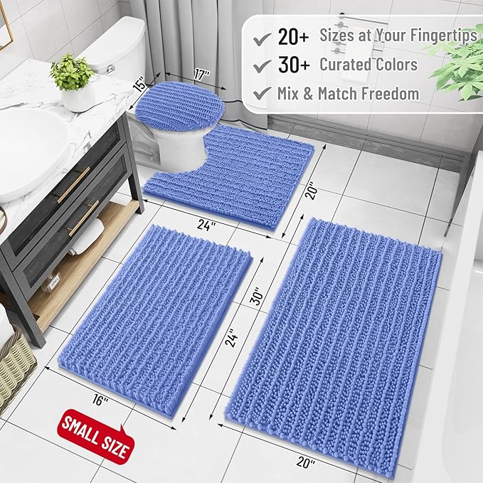 Arotive Luxury Chenille Bathroom Rug Mat, Extra Soft Thick Absorbent Shaggy Bath Rugs, Non-Slip Machine Wash Dry, Plush Bath Mats for Bathroom, Shower and Tub, 36x24, Cornflower Blue