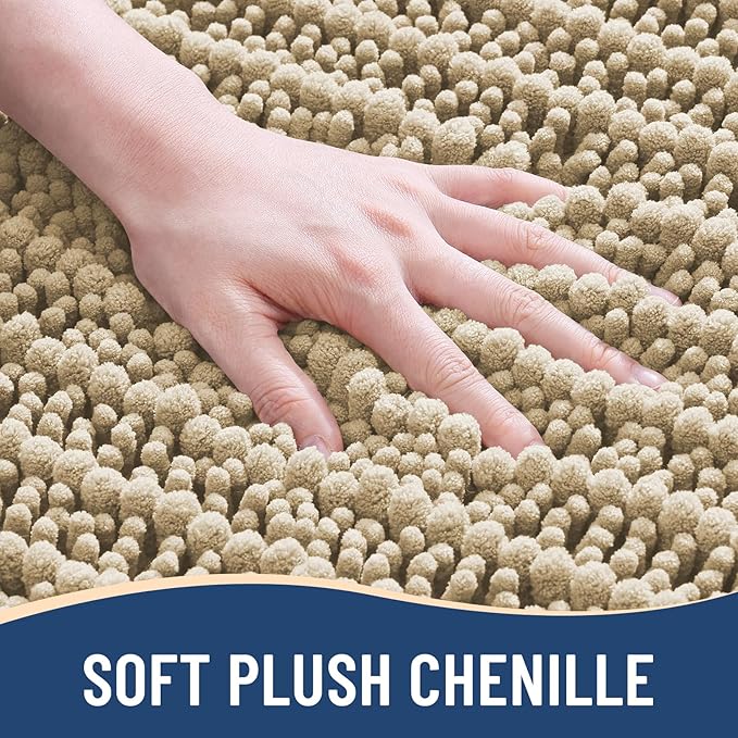 Arotive Luxury Chenille Bathroom Rug Mat, Extra Soft Thick Absorbent Shaggy Bath Rugs, Non-Slip Machine Wash Dry, Plush Bath Mats for Bathroom, Shower and Tub, 60x20, Beige