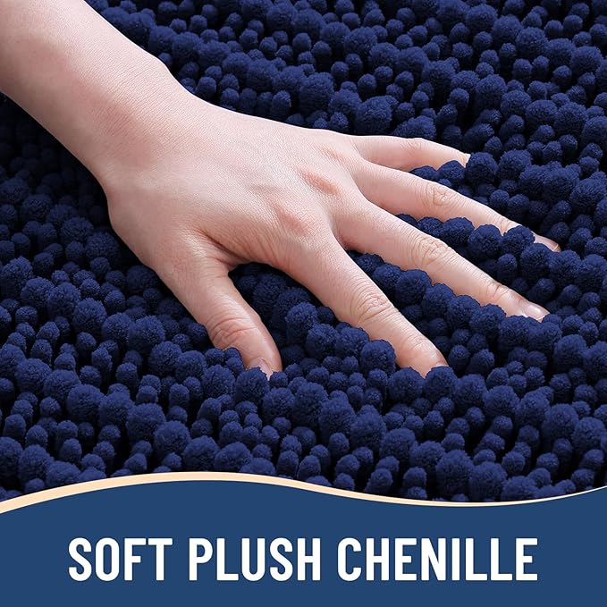 Arotive Luxury Chenille Bathroom Rug Mat, Extra Soft Thick Absorbent Shaggy Bath Rugs, Non-Slip Machine Wash Dry, Plush Bath Mats for Bathroom, Shower and Tub, 40x24, Navy