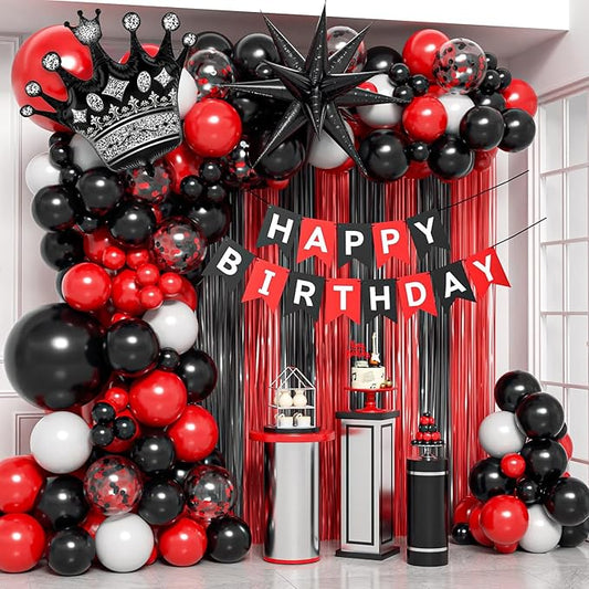 Red & Black Birthday Party Decoration Kit – Balloon Banner Set