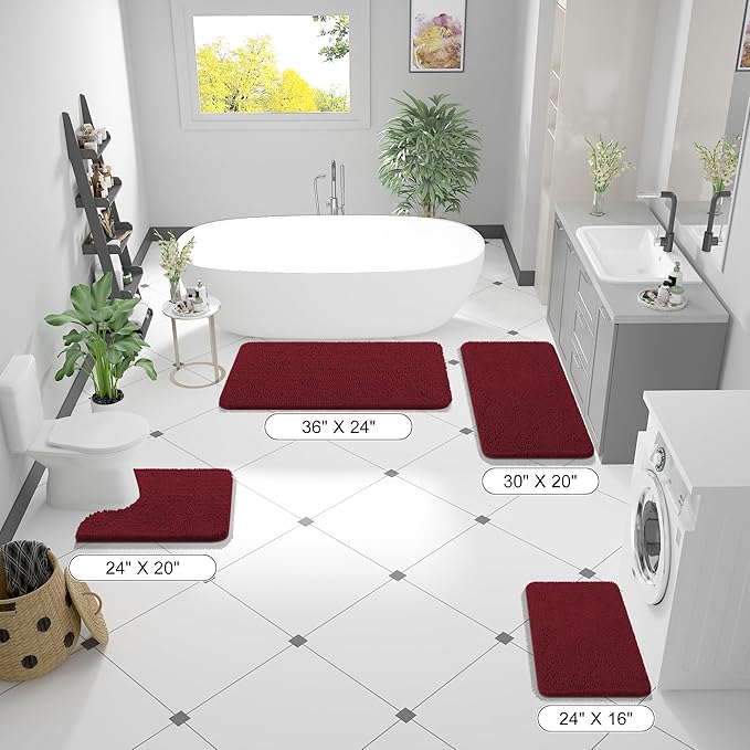 OLANLY Bathroom Rugs 36x24, Extra Soft Absorbent Chenille Bath Rugs, Rubber Backing Quick Dry, Machine Washable Bath Mats for Bathroom Floor, Tub and Shower, Home Decor Accessories, Burgundy