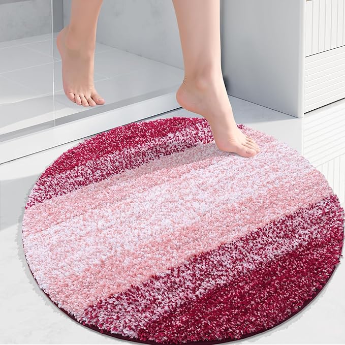 Arotive Microfiber Bathroom Rugs, Shaggy Soft and Absorbent Bath Rug, Non-Slip, Thick Plush Machine Washable Dry Bath Mats for Bathroom, Tub and Shower, 24x24, Burgundy, Round