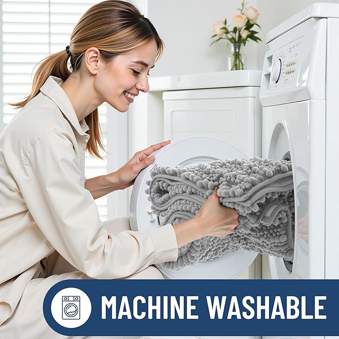 Smiry Bathroom Rugs Mat 36x24, Extra Soft Absorbent Chenille Bath Rugs, Non Slip Rubber Backing Machine Washable Quick Dry Bath Mats for Bathroom Floor, Tub, Shower, Home Decor Accessories, Light Grey