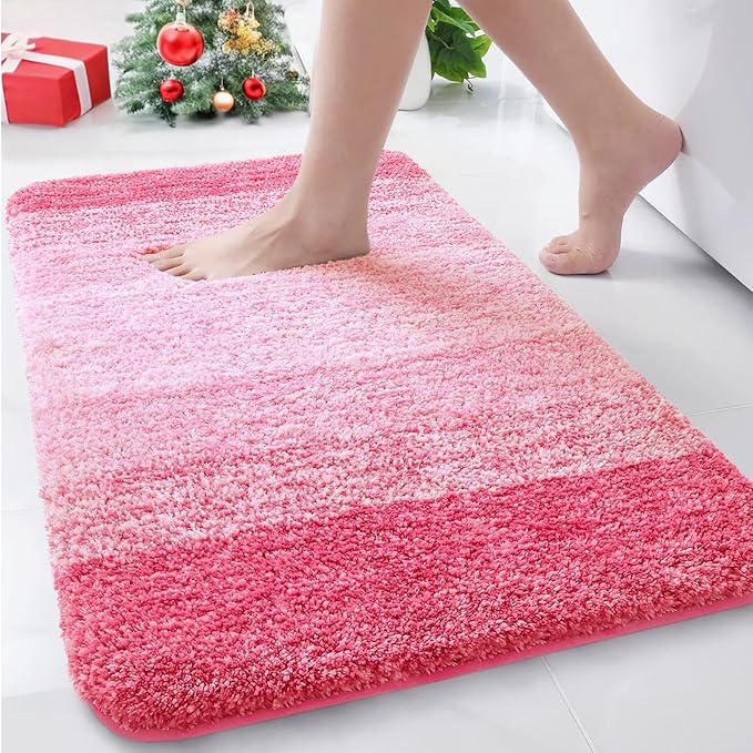 Arotive Microfiber Bathroom Rugs, Shaggy Soft and Absorbent Bath Rug, Non-Slip, Thick Plush Machine Washable Dry Bath Mats for Bathroom, Tub and Shower, 30x20, Pink, Rectangular