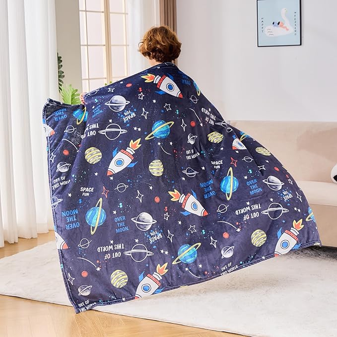 Wajade Toddler Fleece Space Blanket for Boys Kids 3D Rocket Planets Soft Throw Blanket Birthday Christmas Halloween Space Decor for Children 60"x80"