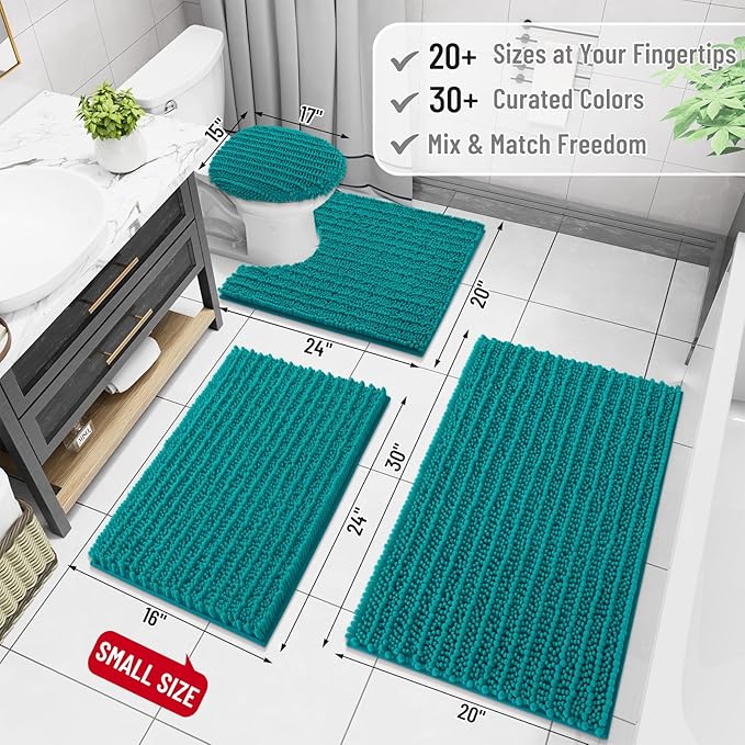 Arotive Luxury Chenille Bathroom Rug Mat, Extra Soft Thick Absorbent Shaggy Bath Rugs, Non-Slip Machine Wash Dry, Plush Bath Mats for Bathroom, Shower and Tub, 36x24, Lake Blue