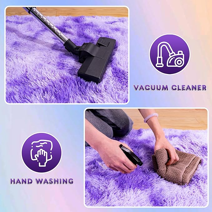 Ultra Fluffy Rug for Living Room Bedroom, 5x7 Fuzzy Large Area Rug for Living Room, Plush Soft Shag Carpet for Girl Boy Kids, Non Slip Rug Modern Indoor Home Decor Aesthetic, Tie-Dyed Purple