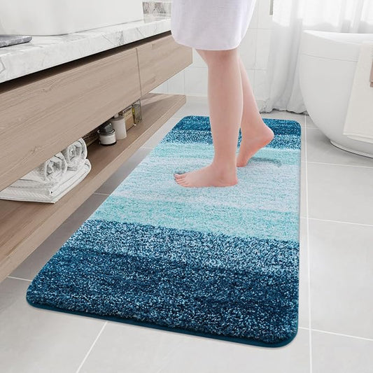 Arotive Microfiber Bathroom Rugs, Shaggy Soft and Absorbent Bath Rug, Non-Slip, Thick Plush Machine Washable Dry Bath Mats for Bathroom, Tub and Shower, 59x24, Peacock Blue, Rectangular