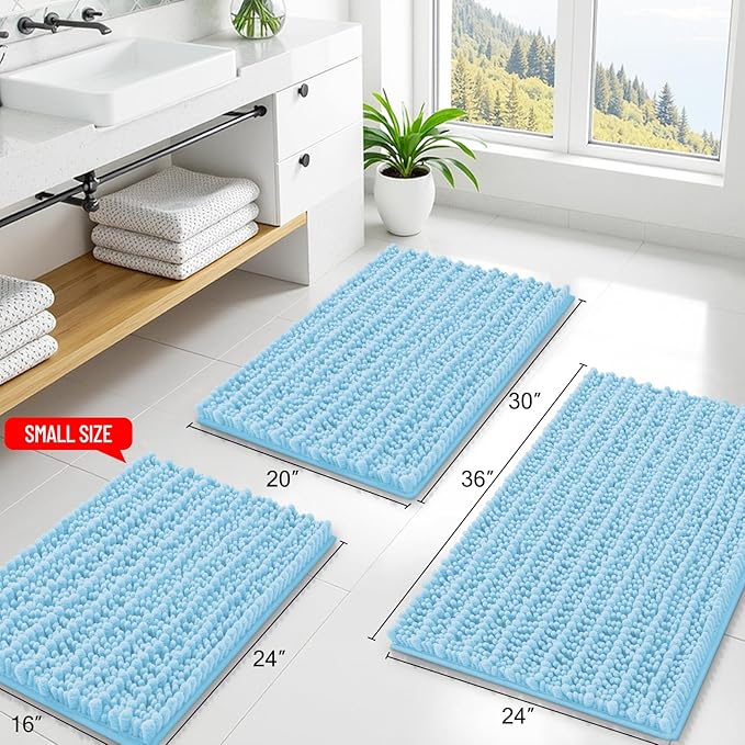 Smiry Bathroom Rugs Mat 30x20, Extra Soft Absorbent Chenille Bath Rugs, Non Slip Rubber Backing Machine Washable Quick Dry Bath Mats for Bathroom Floor, Tub, Shower, Home Decor Accessories, Sky Blue