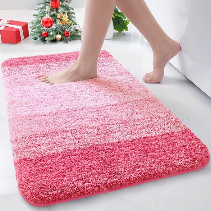 Arotive Microfiber Bathroom Rugs, Shaggy Soft and Absorbent Bath Rug, Non-Slip, Thick Plush Machine Washable Dry Bath Mats for Bathroom, Tub and Shower, 24x16, Pink, Rectangular