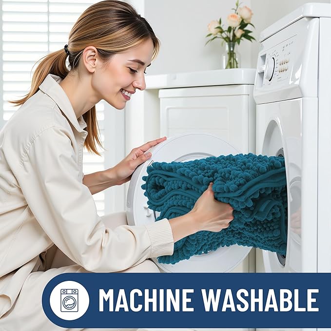 Smiry Bathroom Rugs Mat 44x24, Extra Soft Absorbent Chenille Bath Rugs, Non Slip Rubber Backing Machine Washable Quick Dry Bath Mats for Bathroom Floor, Tub, Shower, Home Accessories, Peacock Blue