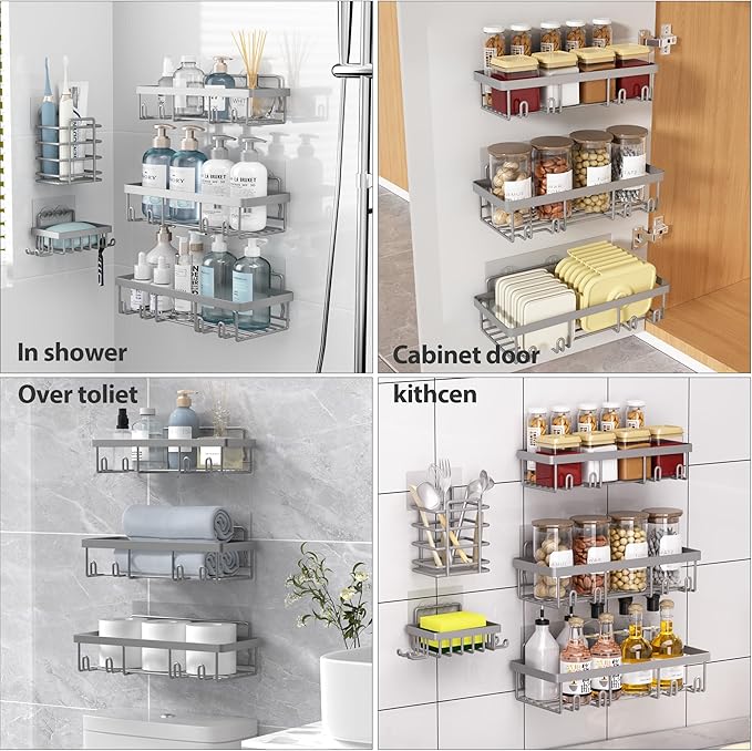 5 Pack Shower Caddy Organizer – Adhesive Bathroom Storage Shelves