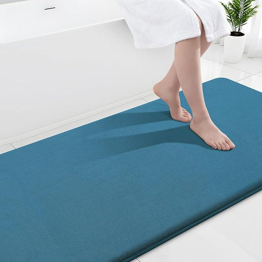 Smiry Memory Foam Bath Mat 59x24, Extra Soft and Absorbent Bathroom Mats, Non Slip Washable Carpet for Floor, Shower and Tub, Peacock Blue
