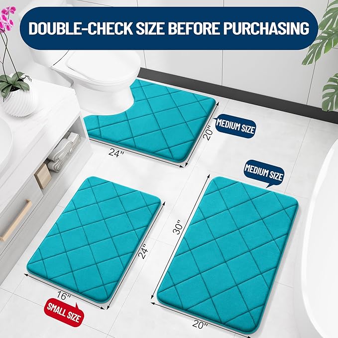 OLANLY Memory Foam Bath Mat 59x20, Ultra Soft and Absorbent Bathroom Rugs, Machine Washable, Comfortable Bath Carpet for Bathroom Floor, Tub and Shower, Teal