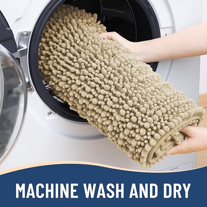 Arotive Luxury Chenille Bathroom Rug Mat, Extra Soft Thick Absorbent Shaggy Bath Rugs, Non-Slip Machine Wash Dry, Plush Bath Mats for Bathroom, Shower and Tub, 50x30, Beige