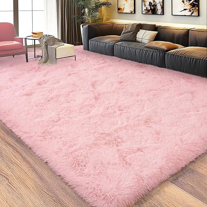 Ultra Fluffy Area Rugs for Living Room Bedroom, 6x9 Fuzzy Large Living Room Rugs, Thick Shag Rug for Dorm, Soft Non Slip Kids Girls Boys Rug for Home Decor Aesthetic, Pink
